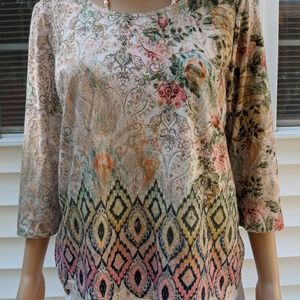 Chico's ladies size 2 blouse 3/4 sleeve multi colo